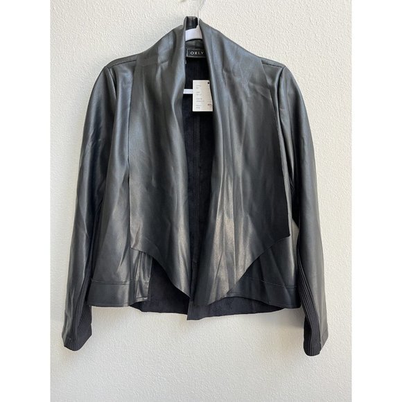 Jacket Cardigan Blazer  faux leather‎ NWT black Small Orly S Lightweight - Picture 2 of 12